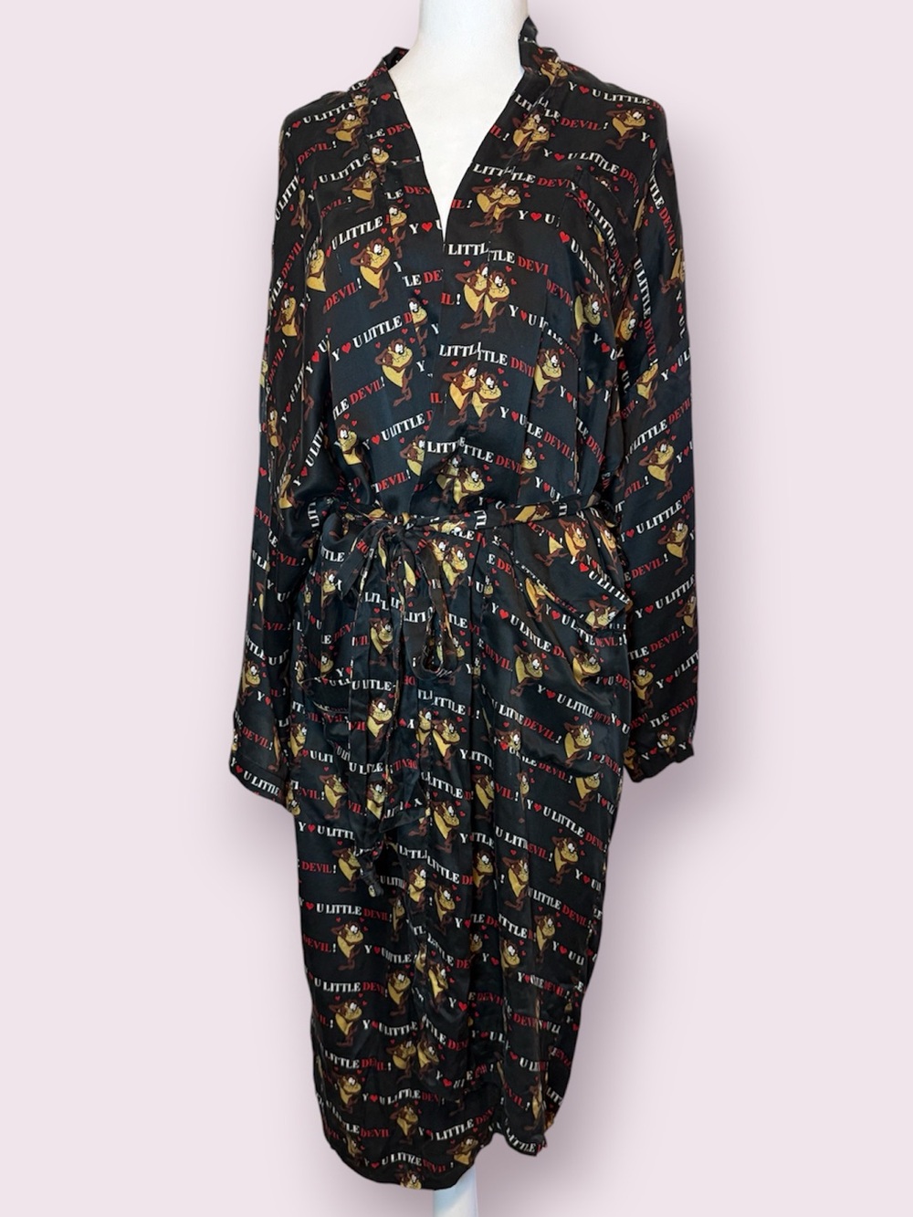 Vtg 1999 Looney Tunes Mania 100% Silk Robe Taz You Little Devil Unisex One Size